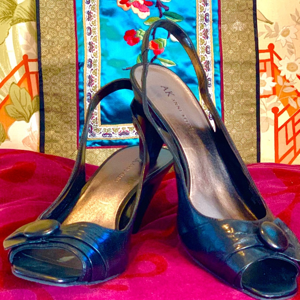 Black Anne Kline Peep Toe Heels
